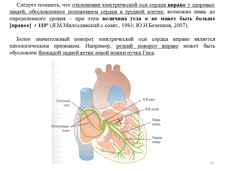 92      Следует помнить, что отклонения электрической оси сердца вправо